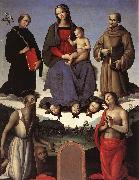 PERUGINO, Pietro Madonna and Child with Four Saints (Tezi Altarpiece) af oil on canvas